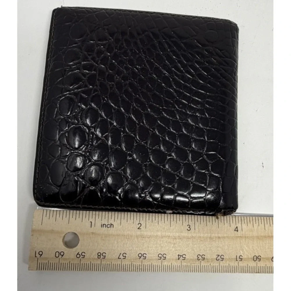 Badal Leather Wallet Black Crocodile Embossed Bifold Made Spain Mens Vintage